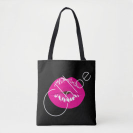Rosa Lippenkuss-Schwarz-Name fertigen Tasche