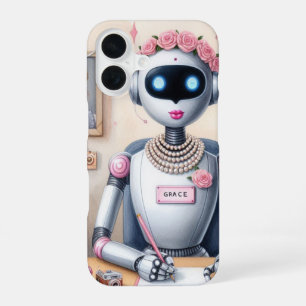 Rosa Lippenstift Grace AI Roboter Girly Tech iPhone 16 Hülle