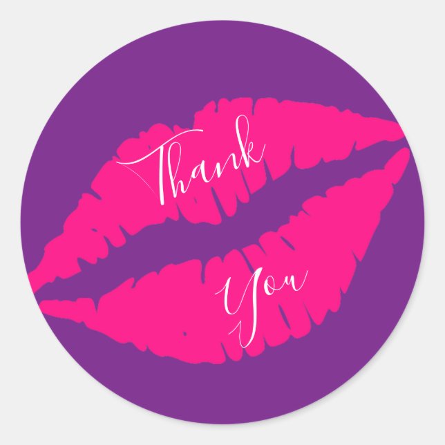 Rosa Lippenstift Kiss Pop Kunst Danke Runder Aufkleber (Vorderseite)