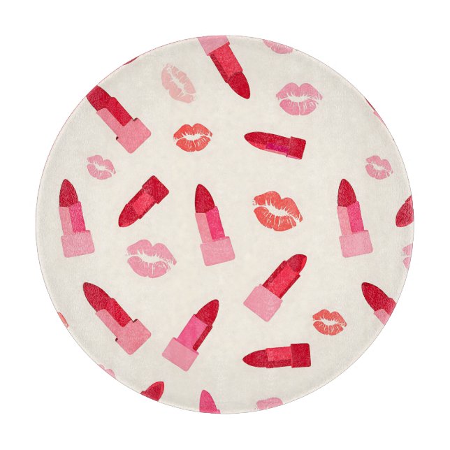 Rosa Lippenstift-Kuss-Muster Schneidebrett (Vorderseite)