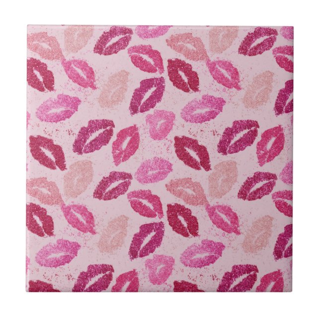 Rosa Lippenstift-Kuss nahtloses Muster Fliese (Vorderseite)