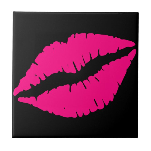 Rosa Lippenstift Kuss Pop Art Fliese (Vorderseite)