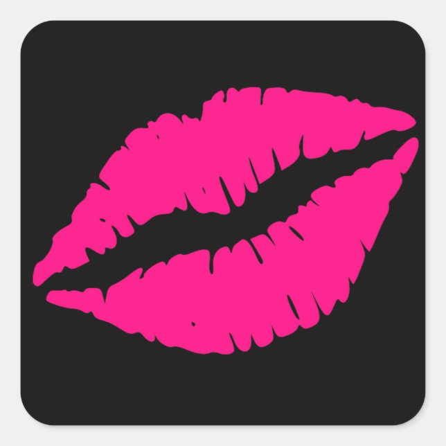 Rosa Lippenstift Kuss Pop Art Quadratischer Aufkleber (Vorderseite)