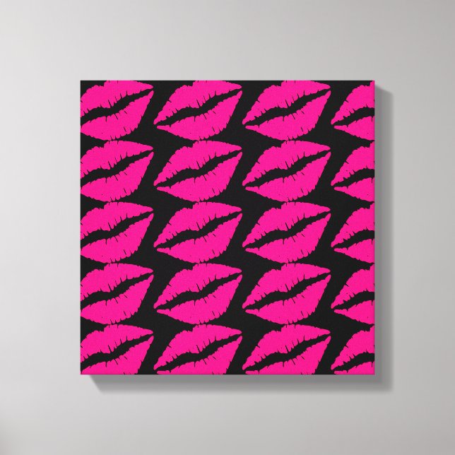 Rosa Lippenstift Kuss Pop Art Rosa und Schwarz Leinwanddruck (Vorderseite)
