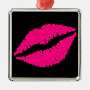 Rosa Lippenstift Kuss Pop Art Silbernes Ornament