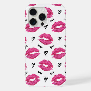 Rosa Lippenstift Küsse und Herzen iPhone 15 Pro Max Hülle