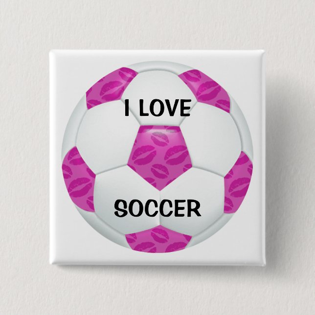 Rosa Lippenstift küsst rosa Fußball Button (Vorderseite)