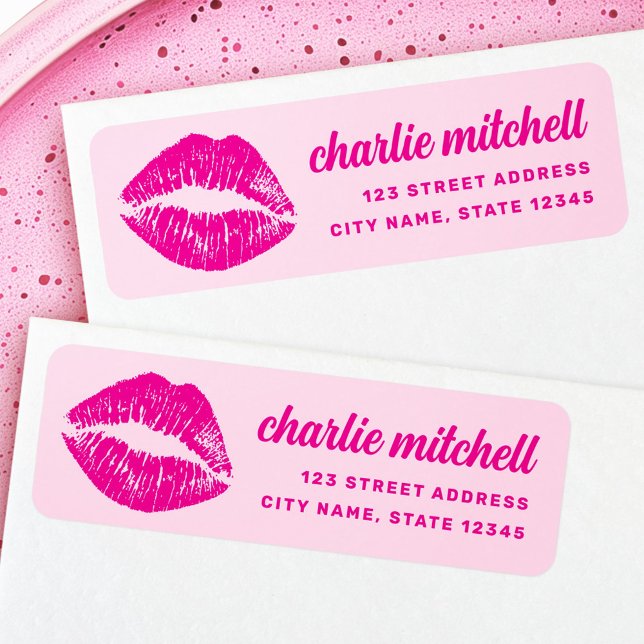 Rosa Lippenstift-Markierung Retro-Rücksendeadresse (Pink lipstick mark retro return address label)