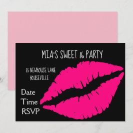 Rosa Lippenstiftmake-up 16. Geburtstag-Party Einladung