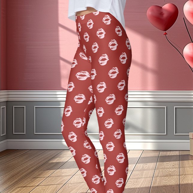 Rosa Lipstick Kiss Print Red Leggings (Von Creator hochgeladen)