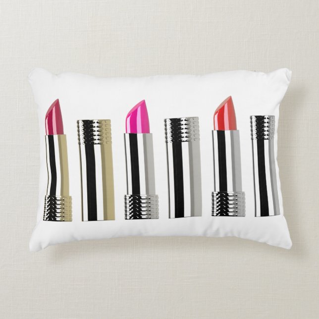 Rosa Lipstick-Kosmetik Dekokissen (Vorderseite)
