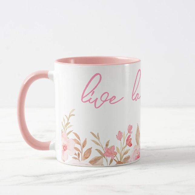 Rosa Live-Laugh-Liebe Tasse (Links)