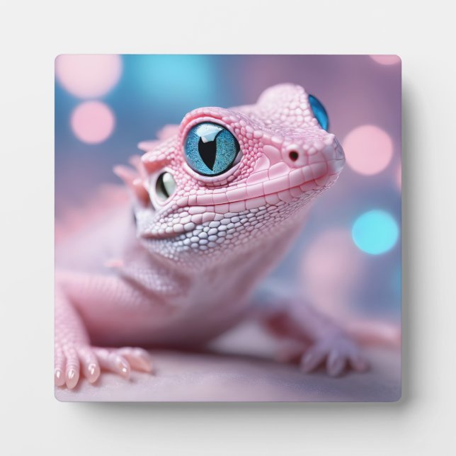 Rosa Lizard mit blauen Augen Fotoplatte (Vorderseite)