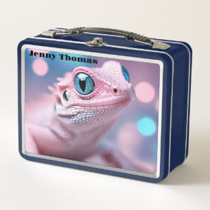 Rosa Lizard mit blauen Augen Metall Brotdose