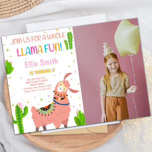 Rosa Llama Geburtstagseinladungen mit Foto Einladung