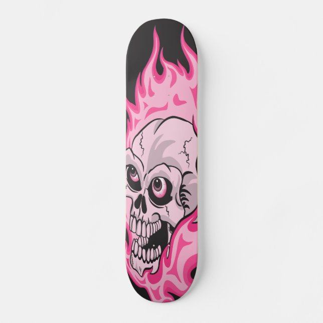 Rosa lodernder Schädel Skateboard (Vorderseite)