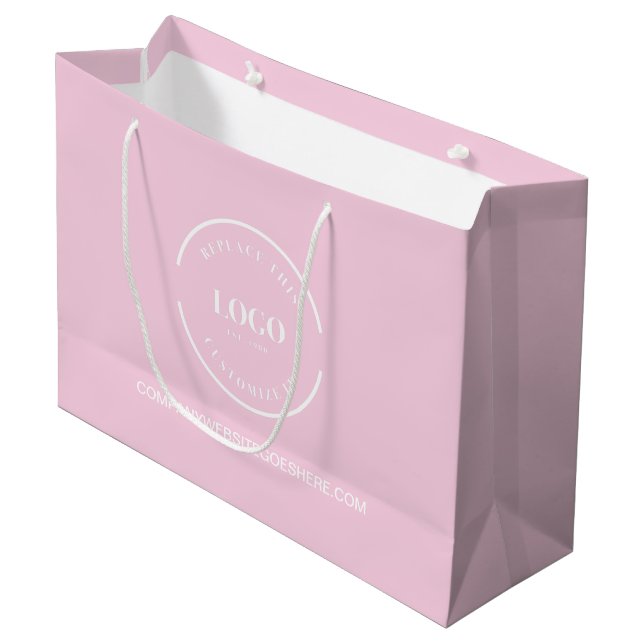 Rosa Logo für die Website der Firma "Custom Busine Große Geschenktüte (Vorderseite Schrägansicht)