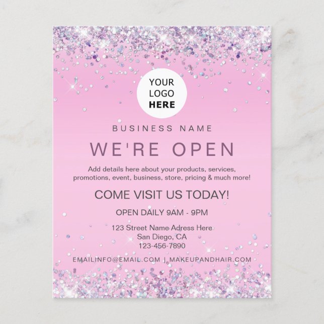 Rosa Logo für eleganten holografischen Glitzer Flyer (Vorne)
