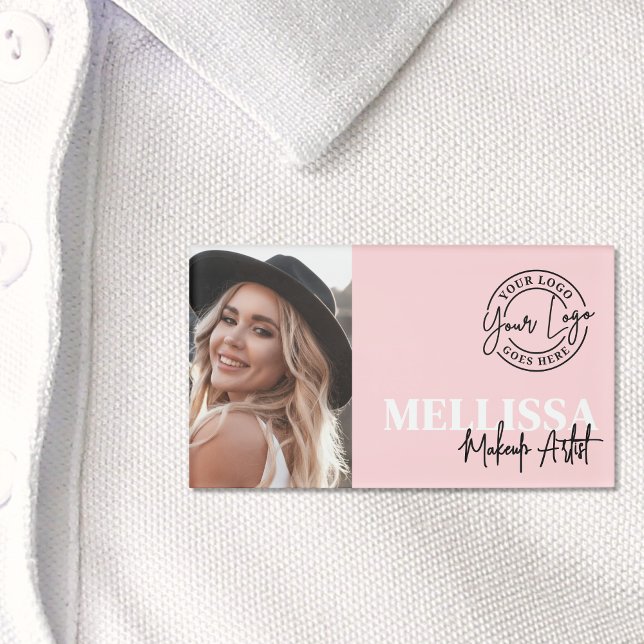 Rosa Logo mit Foto Namenschild (Blush Pink Script Logo Photo Makeup Name Tag)