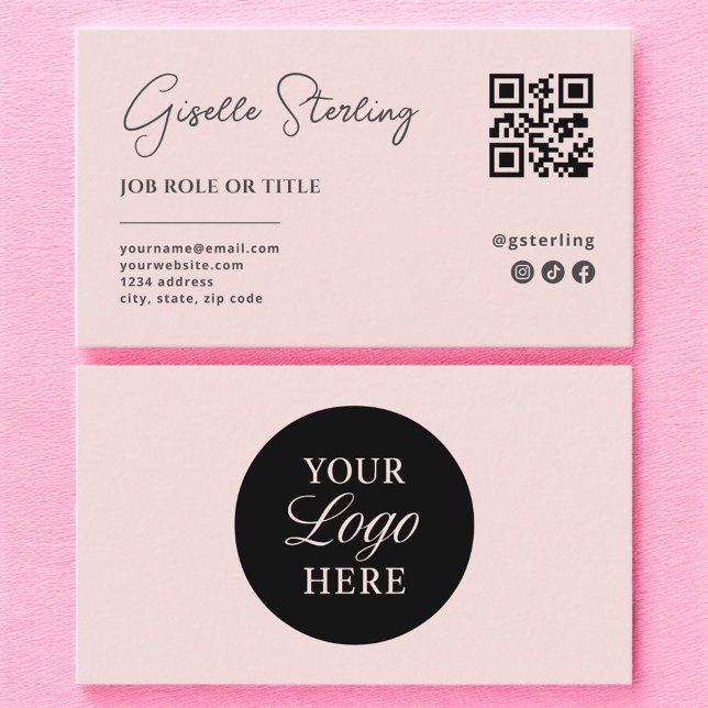 Rosa Logo-QR-Code Minimalistisch Beruflich Visitenkarte (Von Creator hochgeladen)