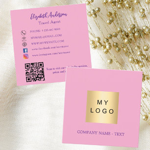 Rosa Logo QR Code Social Media Quadratische Visitenkarte