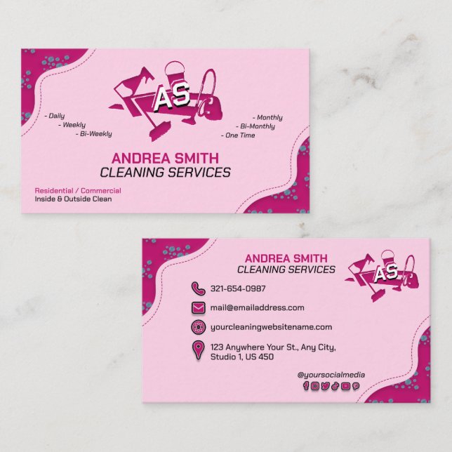 Rosa Logo-Reinigungsservice Niedlich Girly Berufli Visitenkarte (Vorne/Hinten)