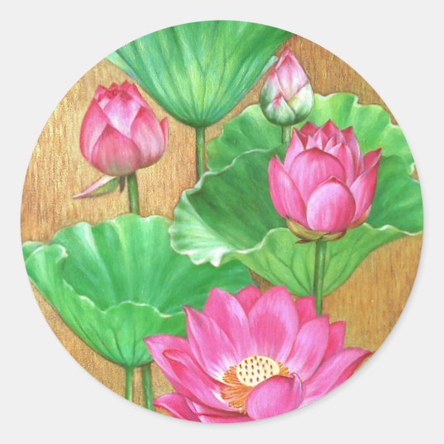 Rosa Lotus auf Goldfarbe Runder Aufkleber (Vorderseite)