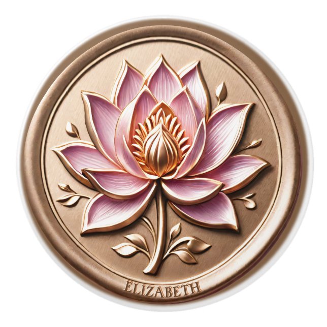 Rosa Lotus Blossom Gold Wax Siegel Effektaufkleber Keramikknauf (Vorderseite)