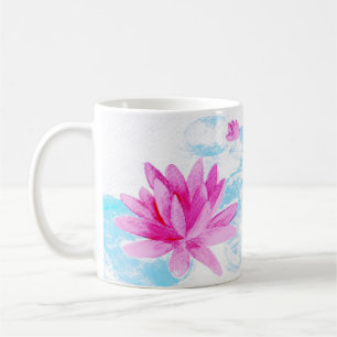 Rosa Lotus Blume Aquarellmalerei Kaffeetasse