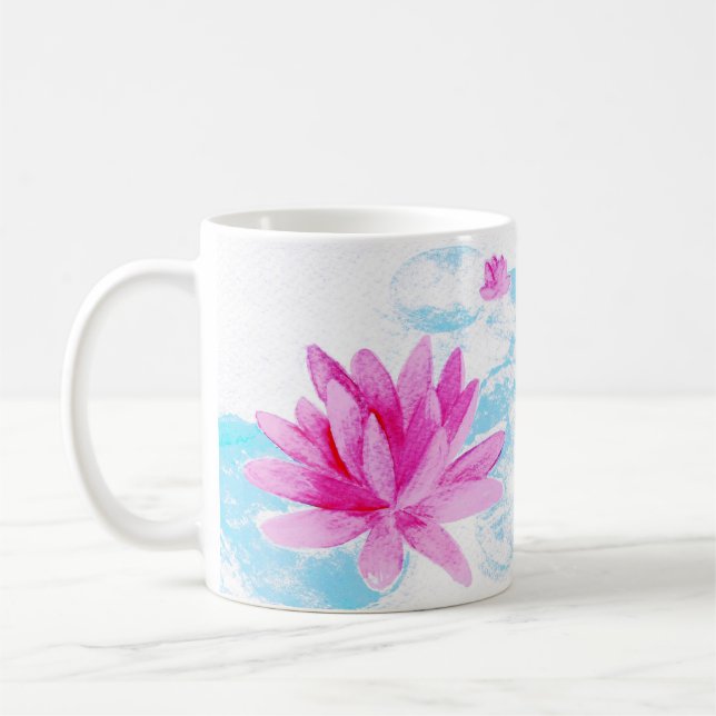 Rosa Lotus Blume Aquarellmalerei Kaffeetasse (Links)