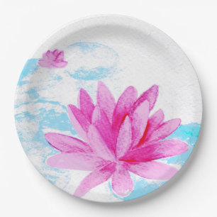 Rosa Lotus Blume Aquarellmalerei Pappteller