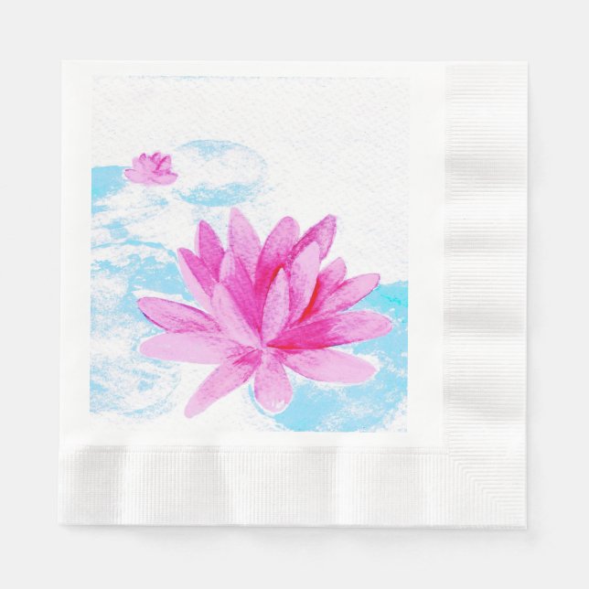 Rosa Lotus Blume Aquarellmalerei Serviette (Vorderseite)