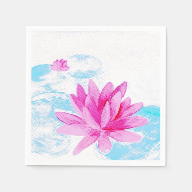 Rosa Lotus Blume Aquarellmalerei Serviette (Vorderseite)