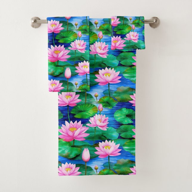 Rosa Lotus-Blume auf einem Teich Badhandtuch Set (Insitu)