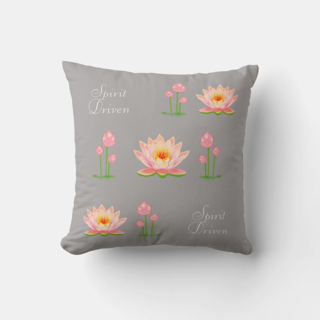 Rosa Lotus-Blume auf leicht silbergrau Kissen (Vorderseite)