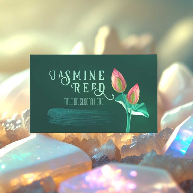 Rosa Lotus Blume Bud für Massage Therapeut Grün Visitenkarte (If you run a Wellness Business, this hand painted lotus flower business card is for you!)