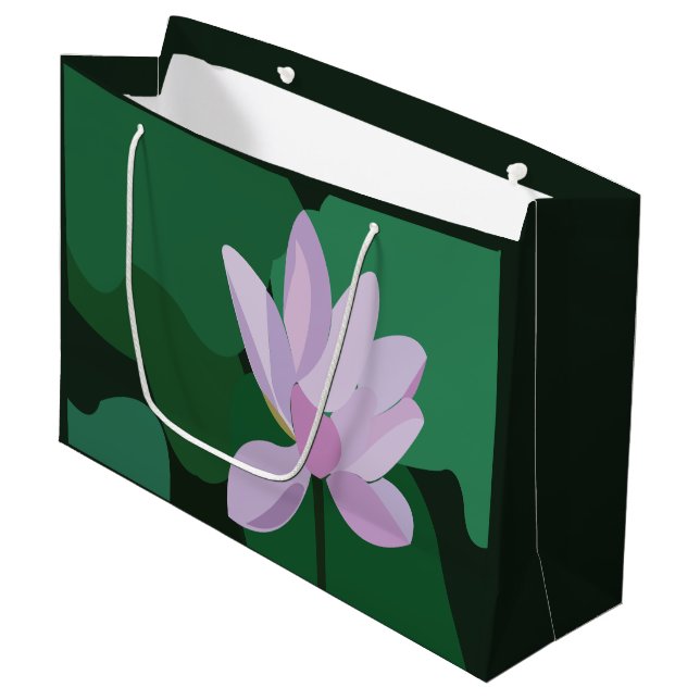 Rosa Lotus-Blume Große Geschenktüte (Vorderseite Schrägansicht)