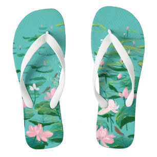 Rosa Lotus Blume Grüne Blätter Blumengarten Gedreh Flip Flops