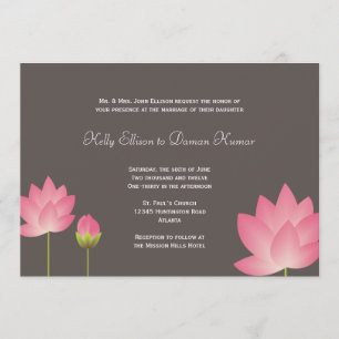 Rosa Lotus-Blume Hochzeit in Schwarz Einladung