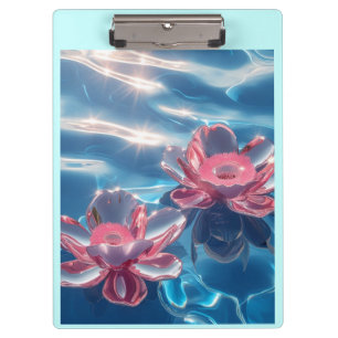 Rosa Lotus-Blume schweben auf Kristallblau Klemmbrett
