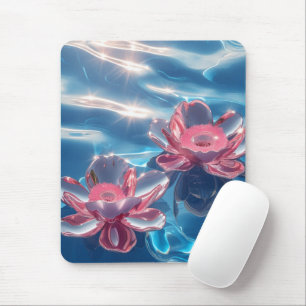 Rosa Lotus-Blume schweben auf Kristallblau Mousepad