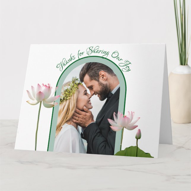 Rosa Lotus Blume und Grüne Hochzeit Dankeskarte (Vorderseite)