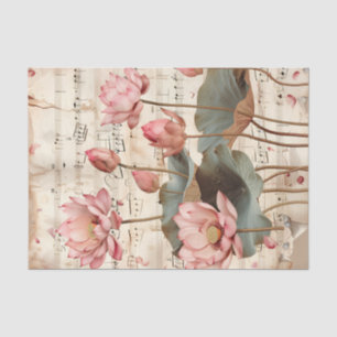 Rosa Lotus-Blume Vintages Notenblatt Ephemere Seidenpapier