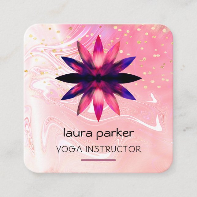 Rosa Lotus Blume Wasserfarben Paint Shop Quadratische Visitenkarte (Vorderseite)
