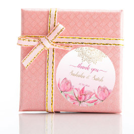 Rosa Lotus gold mandala indische Hochzeit danke Runder Aufkleber