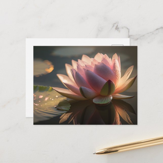 Rosa Lotus im Morgenlicht Postkarte (Vorderseite/Rückseite Beispiel)