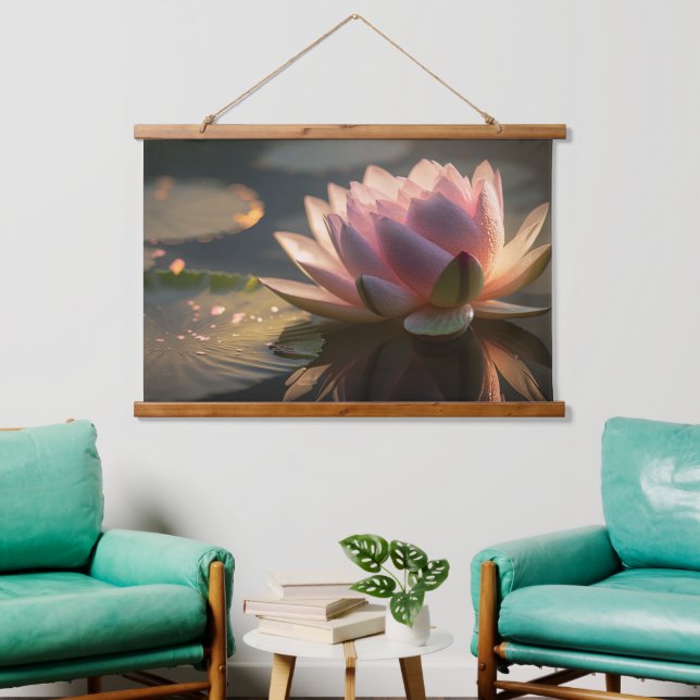 Rosa Lotus im Morgenlicht Wandteppich Mit Holzrahmen (Wohnzimmer)