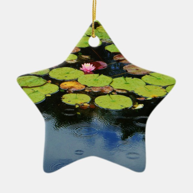 Rosa Lotus in Regen Keramik Ornament (Vorne)