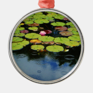 Rosa Lotus in Regen Silbernes Ornament