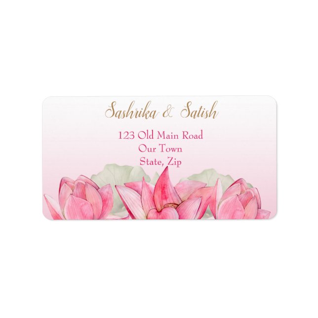 Rosa-Lotus-Indianerhochzeit Adressaufkleber (Vorne)